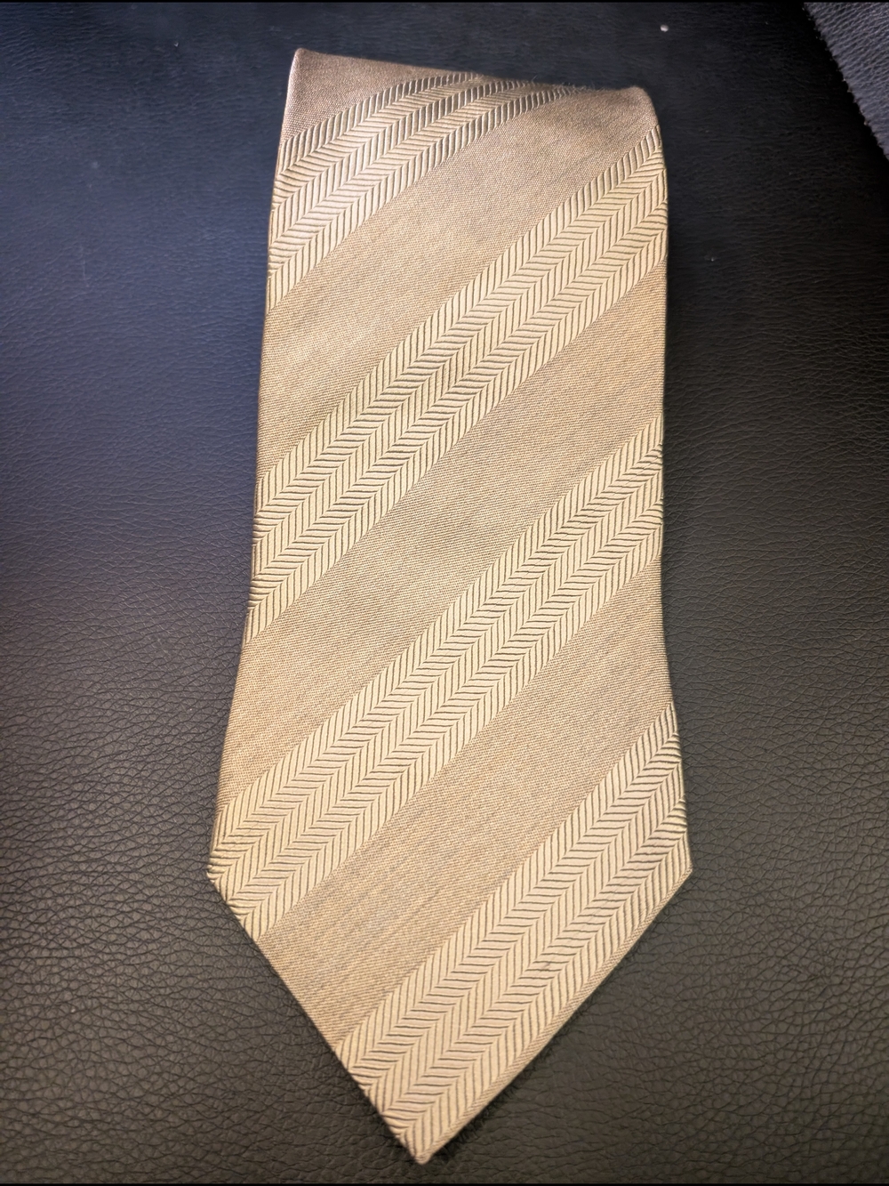 Ermenegildo Zegna Gold Herringbone Striped Silk Tie